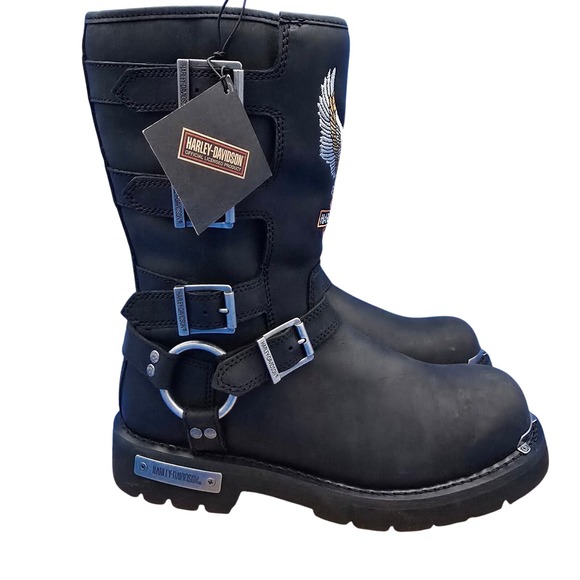 Harley Davidson Motorcycle Boots Black Leather Eagle...